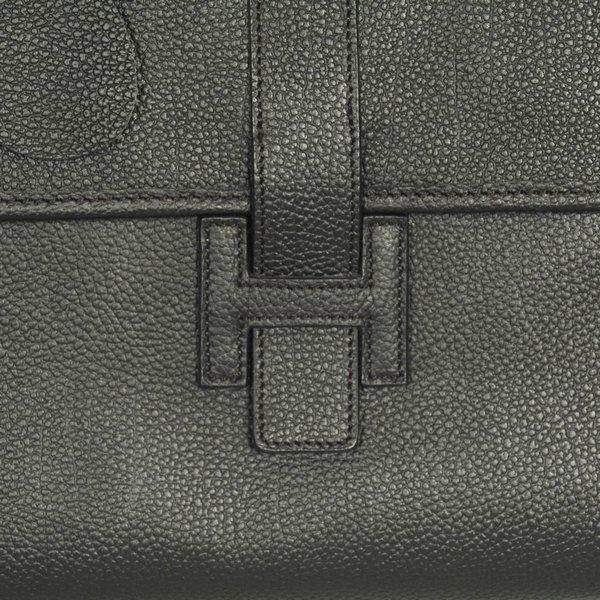 Best Hermes Large Leather H Handbag Black 6058